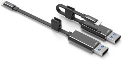 IPLH-580, Lightning oplaadkabel met ingebouwde microSD-kaartlezer, USB 3.1 Gen 1, 0.15m kabellengte, zwart / zilver