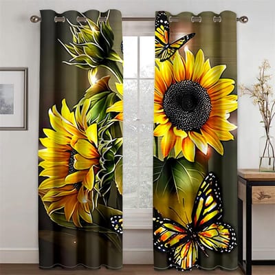 2 stuks Schitterende Rode Roos Bloem Retro Stijl Gordijnen Raambekleding voor Slaapkamer Kantoor Keuken Woonkamer Studeerkamer Huisdecoratie W60H60(CM)x2PCS&Grommet Top yellow