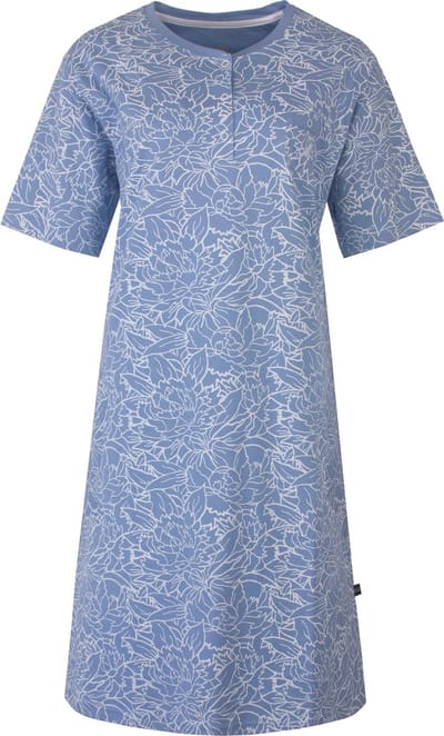 Medaillon Dames Nachthemd - Slaapkleedje - Katoen - Blauw - Maat S
