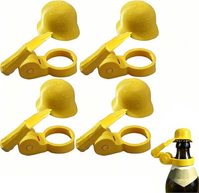 Bierflesdoppen - 4 stuks - Grappige bierfleshelm met een saluerende soldaat - 3D-Geprint - Feestflesdoppen - Feestaccessoires - Grappige Flesopener & Decoratieve Flesdop - Voor Feestjes, BBQ - Cadeau voor militaire liefhebbers, mannen, vaders - Geel