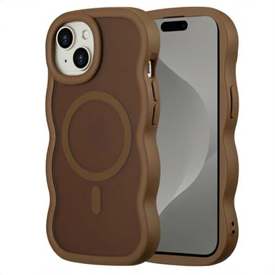 Selencia Wavy Case - Golvend Hoesje geschikt voor Apple iPhone 15 - Mocha Brown