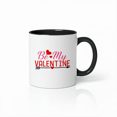 Be My Valentine Mok – Zwart & Wit Keramische Koffiemok 330 ml – Romantisch Valentijnscadeau met Hartjes