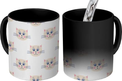 Magische Mok - Foto op Warmte Mokken - Koffiemok - Katten - Meisje - Pastel - Patroon - Kinderen - Magic Mok - Beker - 350 ML - Theemok