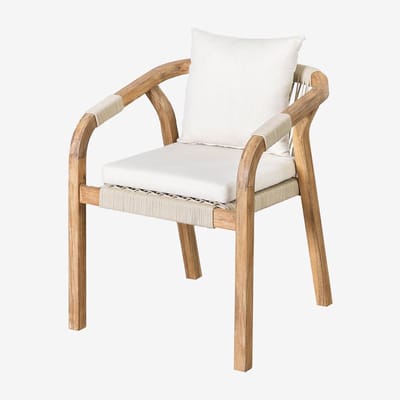 Tuinstoel met armleuningen - Acaciahouten stoel - Buiten zitten - Gestoffeerd model - 805 cm hoog - Wit acaciabruin