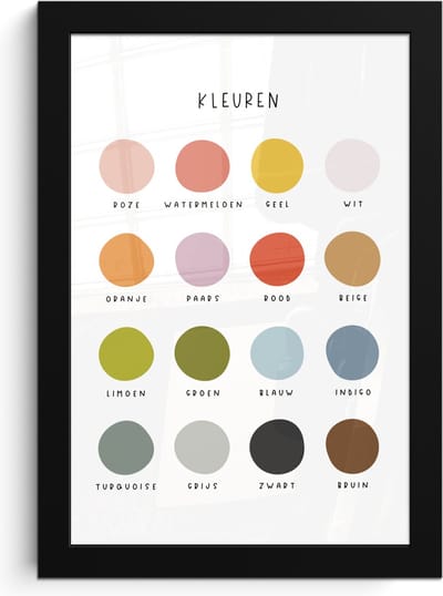 Poster in lijst - Fotolijst 20x30 cm - Posters - Kleuren - Leren voor kinderen - Educatief - Posterlijst zwart - Kamer decoratie - Wanddecoratie kinderkamer - Muurdecoratie babykamer