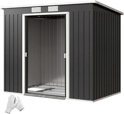 Metalen Tuinschuur - Opbergunit Tuin - Tuinspullen Opbergen - Ventilatie Schuindak - 213 x 130 cm - Donkergrijs