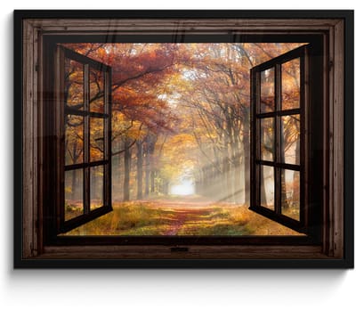 Poster in lijst - Fotolijst 70x50 cm - Posters - Herfst - Bos - Bomen - Natuur - Doorkijk - Posterlijst zwart - Decoratie - Wanddecoratie woonkamer - Muurdecoratie slaapkamer