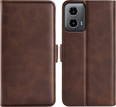 MobyDefend Hoesje - Geschikt voor Motorola Moto G34 - Luxe Wallet Book Case (Sluiting Zijkant) - Bruin