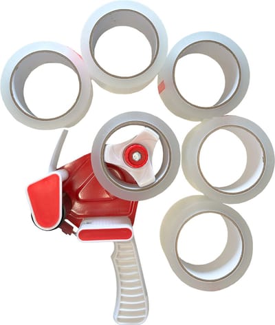 Kortpack - 6 rollen PP-Acryl Tape 48mm breed x 66mtr lang - Transparant + Handige Tapedispenser - Plakband + Plakbandafroller - (020.0825)