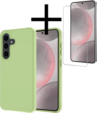 Hoesje - Met Screenprotector - Geschikt voor Samsung Galaxy S24 - Sterk & Shockproof - Back Cover - Siliconen Case - Telefoon Hoes - Groen