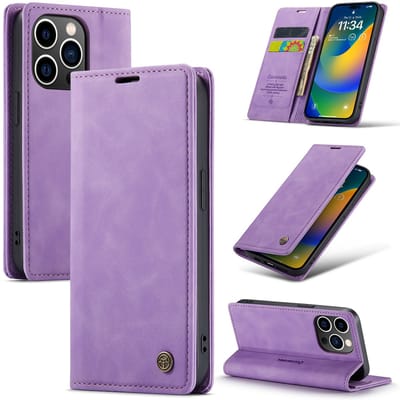 Casemania Hoesje voor Apple iPhone 15 Pro - Bright Lila - Dunne Portemonnee Book Case - Slim Wallet Case met Pasjeshouder