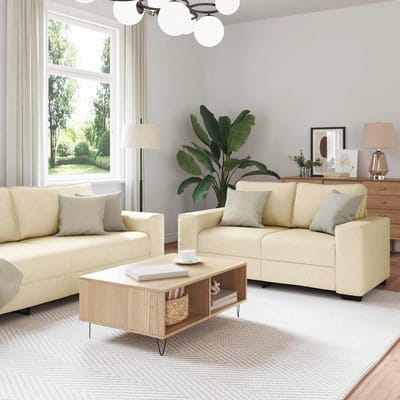 vidaXL - 3-delige - Loungeset - met - kussens - stof - crèmekleurig