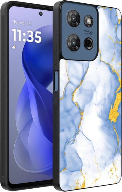 Smartphonica Telefoonhoesje Geschikt voor Motorola Moto G Power 2025 / G Play 2025 met Lichtblauw Goud Marmer Opdruk - TPU Backcover Case Lightblue Gold Marble Design geschikt voor Motorola Moto G Play 2025;Motorola Moto G Power 2025