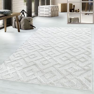 Binnenkleed met geometrisch patroon, crèmekleur, gemaakt van jute, voor de woonkamer, in bohemian stijl 120x170 cm