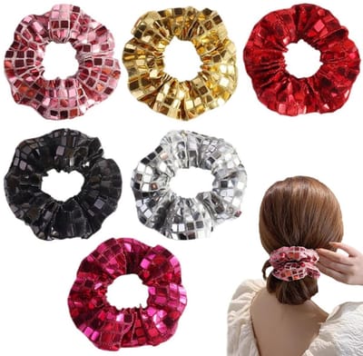 Dailygoods- Pailletten-haarbanden - 6 Stuks - Elastisch ontwerp - Glittereffect - Geschikt voor feestjes - Materiaal: polyester/pailletten - Haarelastiekjes