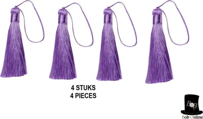 Bob Online ™ - 4 Stuks – Paars - Tassels (Kwastjes) 8cm x 1.2cm – Handgemaakte Zachte Ambachtelijke Kwastjes / Tassels Chinese Stijl – Decoratieve DIY Tassels – Sieraden Maken enz. – Purple DIY Tassels – Paars Kwasten – Hobby Kwastjes