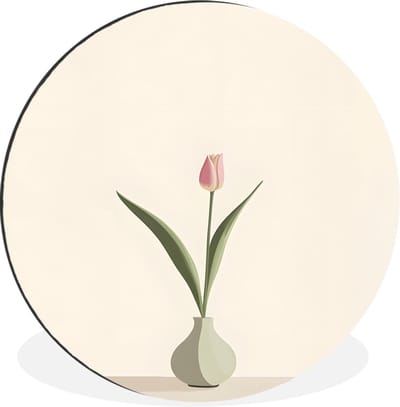 WallCircle - Wandcirkel - Muurcirkel - Tulp - Vaas - Beige - Aluminium - Dibond - 30x30 cm - Binnen en Buiten