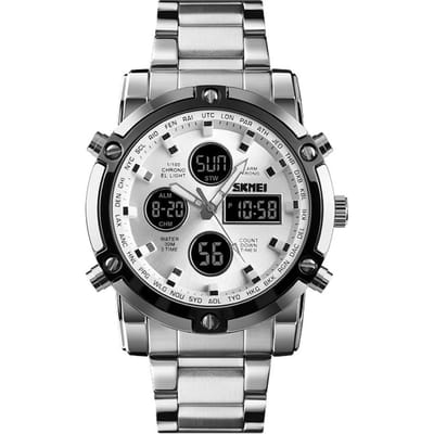 SKEMI 1389 Quartz Herenhorloge Uniek Mode Sport Casual Merk Quartz Klok Dubbel Uurwerk zilver