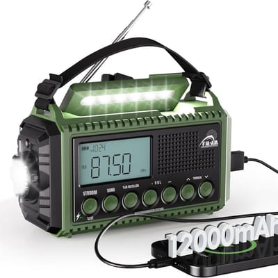 RWB® Noodradio Opwindbaar en Batterij - Noodradio - Survival Radio - Groen - ‎17cm x 6cm x 10cm