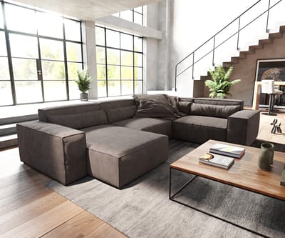 Woonkamerlandschap Sirpio 300x210 cm microvezel Khaki bruin recamiere variabele