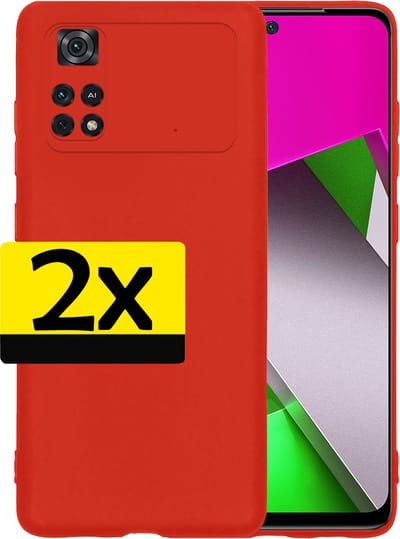 Hoesje - 2 Stuks - Geschikt voor Xiaomi Poco X4 Pro 5G - Sterk & Shockproof - Case Siliconen - Back Cover - Telefoon Hoes - Telefoonhoesjes - Rood