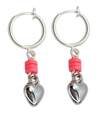 Klem oorbellen -hartje -roze -zilverkleur-geen gaatje-Charme bijoux
