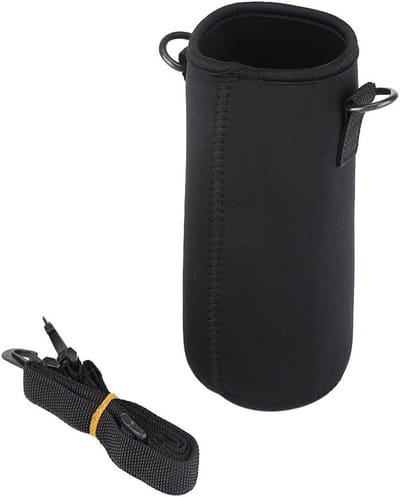 Draagbare Drinkfleshouder van Neopreen met Verstelbare Schouderband voor Wandelen, Kamperen en Reizen, Zwart, 19cm