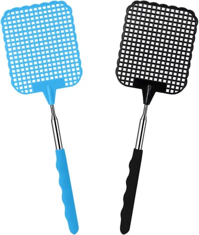 2 stuks vliegenmepper, stabiele handmatige vliegenmepper, vliegenmepper van kunststof, vliegenbescherming voor vliegen, muggen en insecten (zwart + blauw)