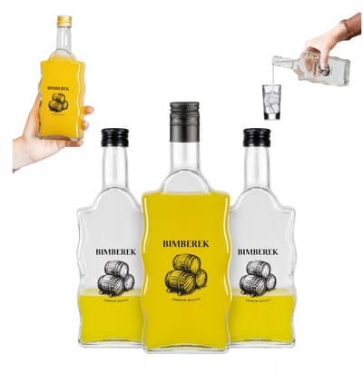 Bimberek Fala Serie - Decoratieve Glazen Fles - 500ml - Uniek Golvend Ontwerp - Nadruk Met Vat