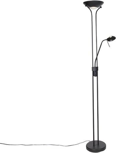 QAZQA diva - Moderne Dimbare LED Vloerlamp | Staande Lamp met Dimmer met leeslamp - 1 lichts - H 1800 mm - Zwart - Woonkamer | Slaapkamer | Keuken
