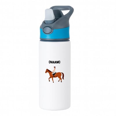 Hacebo® - Paardrijden met eigen naam waterfles met rietje blauw - Paardrijden - Paardrijder - Sport - water fles - 650ML