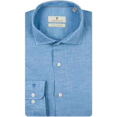 Thomas Maine Overhemd Roma Modern Kent Linnen Délavé Jeans Blauw / male