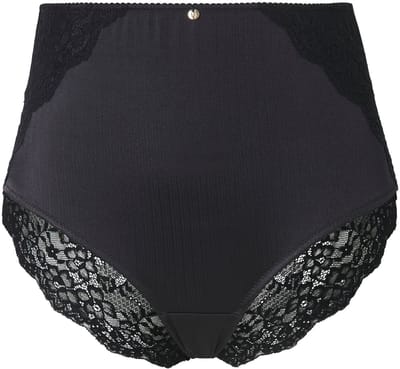 Ulla Popken - Dames - Maxislip satijn achterzijde kant - Zwart - Maat 54+
