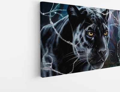 Saammp Canvas Schilderij - Zwarte Panter met Bliksem - Natuur - Dieren - 45x30 - Foto op canvas - Wanddecoratie - Muurdecoratie Kinderkamer - Slaapkamer decoratie - Canvas Print