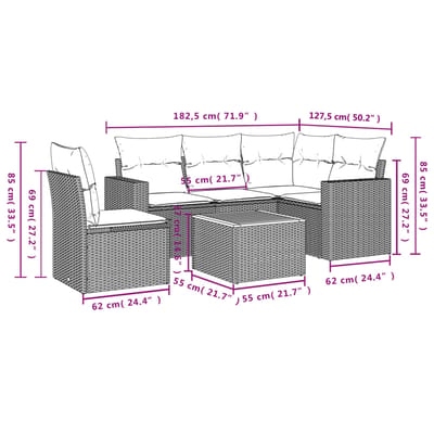 vidaXL - 6-delige - Loungeset - met - kussens - poly - rattan - beige