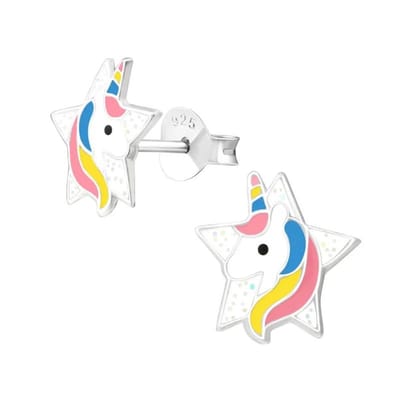 Aramat Jewels | Oorbellen | Unieke Zilveren Unicorn Oorbellen - Ster & Glitter | | | |7mm | Zilver | Kinderen | Verkleurd niet