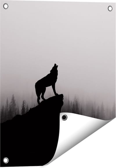 Gards Tuinposter Silhouet van een Huilende Wolf - Abstract - 40x50 cm - Tuindoek - Tuindecoratie - Wanddecoratie buiten - Tuinschilderij