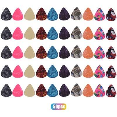 Médiators de guitare en celluloïd colorés pour guitares acoustiques électriques basses (couleurs et épaisseur 50pcs