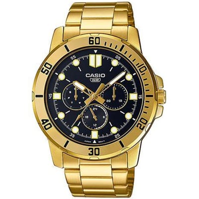 Casio MTP-VD300G - Horloge - Gekleurde Accenten - Zwarte Wijzerplaat - Goudkleurige Band