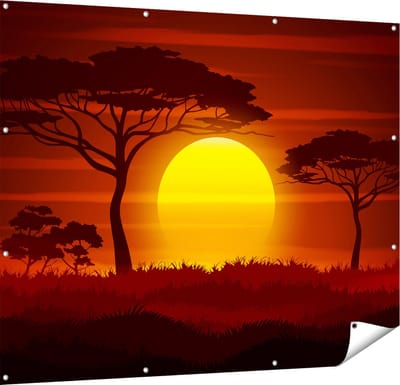 Gards Tuinposter Zonsondergang in de Savanne - Abstract - 150x120 cm - Tuindoek - Tuindecoratie - Wanddecoratie buiten - Tuinschilderij