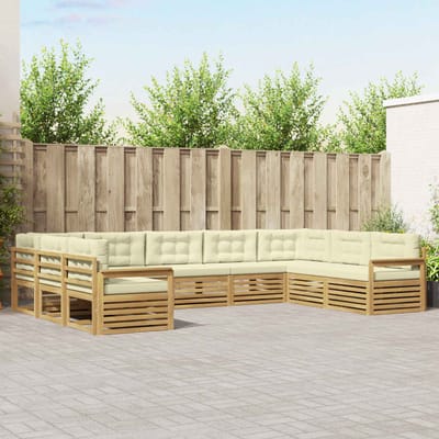 vidaXL - Buiten - bank - set - 9 - st - Wit - en - crèmekleurig - Massief - Acacia - Hout