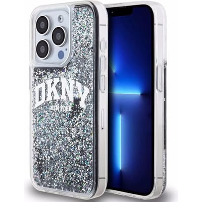 DKNY Liquid Glitter Arch Logo Back Case - Geschikt voor Apple iPhone 15 Pro (6.1") - Zwart/Zilver