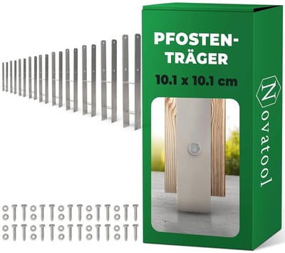Novatool 10x Grondhulsset H-vorm 101x101x600 mm, Grondhuls Parasolpaalsteunen Hekpaal Houten paal Grondhulzen Inslaghuls Grondpen om in te slaan, Verzinkt, met schroeven