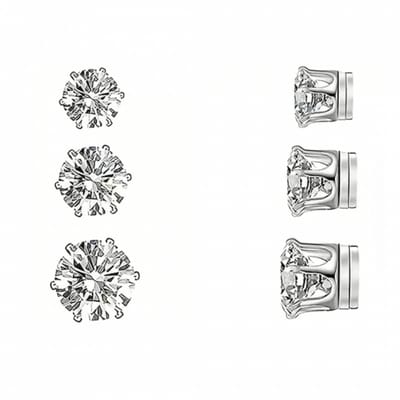 3 paar kroon magneet 5 -6 -7 mm oorbellen zilverkleur