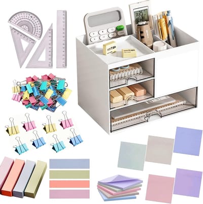 Pen Organizer met 3 Laden, Desk Caddy voor Kantoor, Multifunctionele Potloodhouder met 5 Compartimenten voor Bureauaccessoires en Organisatie