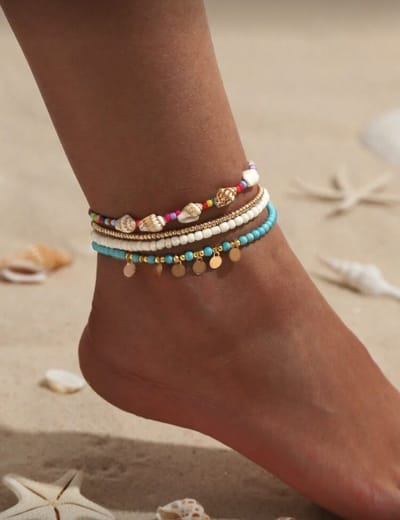 Enkelsieraad - enkelbandje - anklet bracelet - enkelbandje met kralen - minimalistisch enkelbandje - Coin anklet - Minimalistisch dubbel enkelbandje met imitatieparels - Dubbele enkelband met kralen - Dubbel enkelbandje met schelpen