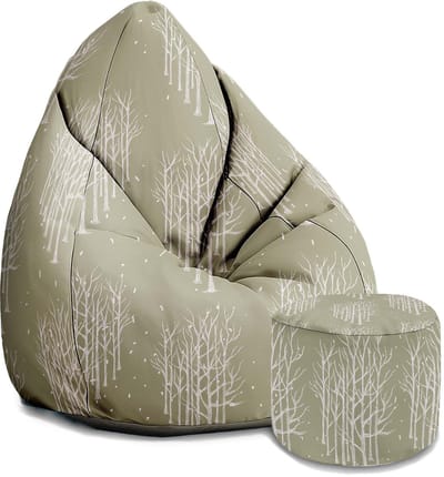 DreamRoots Oxford Zitzak voor Volwassenen – Luxe Beanbag met Voetsteun en Afneembare Hoes – Inclusief Vulling – 80x80x120 cm - White Tree