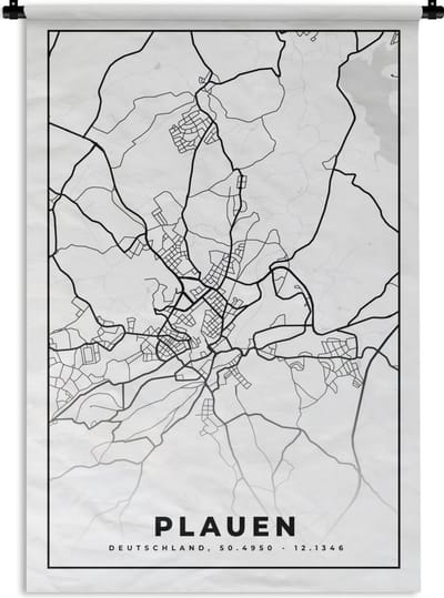 Wandkleed - Wanddoek - Plauen - Plattegrond - Kaart - Stadskaart - 120x180 cm - Wandtapijt