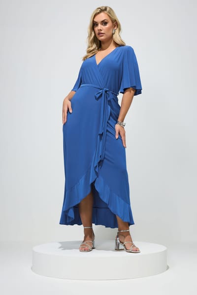 Yours London Blauwe Wikkeljurk Met Ruchezoom Size 46