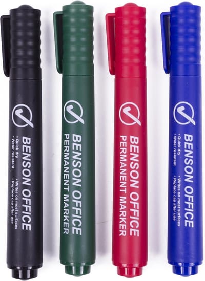 Benson Permanente markers - ronde punt - wrijf- en waterafstotend - 4 kleuren - set van 4